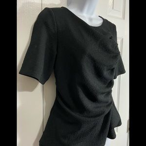 DELETTA Black Ruched Asymmetrical Blouse